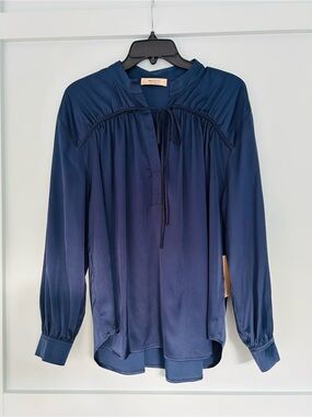 Bailey 44 Navy Tie-Front Gathered Yoke Blouse